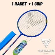 Ready-to-use seamless badminton racket with pulls 20 lbs - 23 lbs. Strong and light aluminum metal m