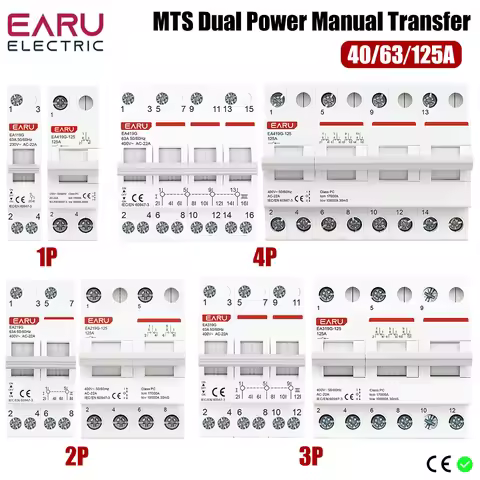 40A 63A 125A 1P 2P 3P 4P Din Rail Modular MTS Dual Power Manual Transfer Switch Isolating Discounnec