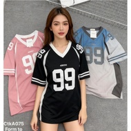 Women's Oversized '99ERS' V-Neck Jersey T-Shirt - Casual Loose Fit Sports Tee