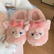 DELMER Warm Fur Slippers, Bow Linabell/StellaLou Cartoon Plush Slippers, Cute Anti Slip Fluffy 3D Bu