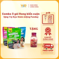 Combo of 3 Kam Nguyen Seaweed Tube Cake Snacks, get 1 bottle of Funday Mouth Freshener Candy 22g