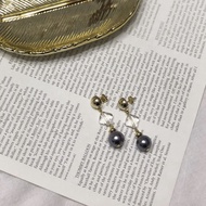 Dark purple pearl earrings / korea korean fashion accessories jewelry jewellry item jewel 925 silver