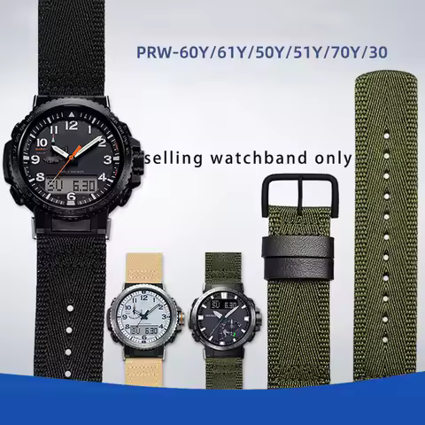 Silicone wristband for Casio PROTREK series PRW-60/61/50/70Y/30 nylon canvas watch strap 23mm quick