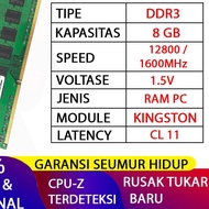 KINGSTON DDR3 8GB PC RAM 1600MHz ORIGINAL PC RAM 1.5v PC RAM ORIGINAL PC RAM