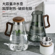 2000ml Large Capacity Cold Water Pitcher - High Borosilicate Heat-Resistant Glass + Wooden Handle Wa