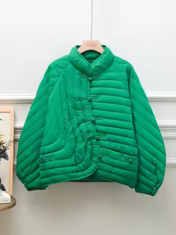 Winter Casual Lady Loose Solid White Duck Down Coat Light Puffer Parka Outwear Women Stand Collar Si