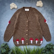 Mushrooms 成人款針織外套，手工編織刺繡針織外套