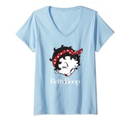 Womens Betty Boop Vintage Big Head Wink Bandana V-Neck T-Shirt