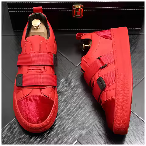 Fashion Men's Casual Slip-on Leather Shoes Men Red Classic British Style Penny Loafers Mens Outdoor 