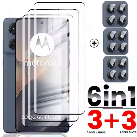 For Motorola Edge 60 Fusion 5G Case 6In1 9D Curved Tempered Glass Moto Edge60 Pro 60Fusion 60Pro Cam