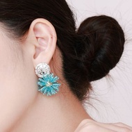 COR-DATE / 銀幣水藍色小綻放耳環