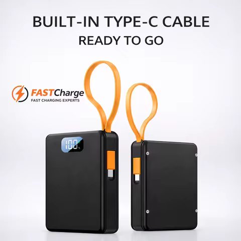 22.5W Fast Charging DIY Power Bank Case 4x18650 Battery Box with Built-in Type-C Cable, USB QC3.0 Mo