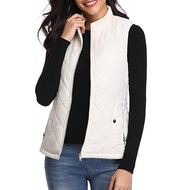 Women Coat Stand Collar Sleeveless Padded Zip-up Solid Color Heat Retention Waistcoat Cardigan Vest 