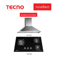 (HOOD + HOB) Tecno KA 2028 / KA2028 Chimney Cooker Hood + Tecno T 23TGSV / T23TGSV 3-Burner Glass Cooker Hob with Inferno Wok Burner Technology