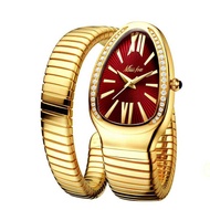 MISS FOX Luxury Fashion Women Watch Ladies Diamond Watch Waterproof Gold Snake Shape Quartz Wristwatch Clock Gold Watch Multiple Colour