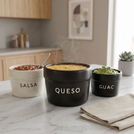Muraditohome Taco Night Ceramic Dip Bowl Labeled Guac Queso Salsa Chips Condiment Pot