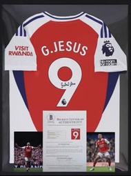 加比爾謝薩斯G Jesus Arsenal英超阿仙奴親筆簽名球衣連證書展示框