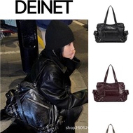 Korean Niche Deinet Motorcycle Bag 25 Pocket Rivet Shoulder Bag Large Drawstring Tote Bag Female MBW