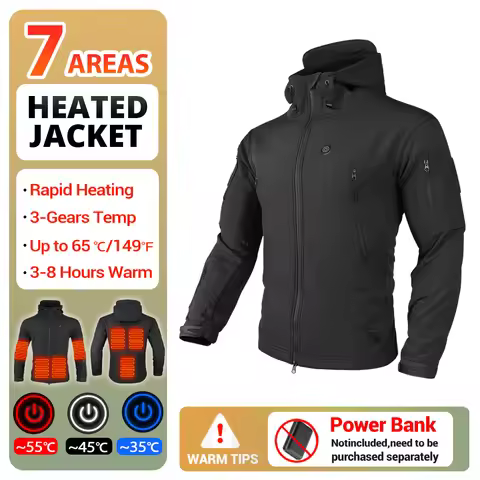 Heated Jacket Winter Heating Jacket Hooded Skiing Windproof Coat 7 Zone Heated Hiking Warm Fishing C