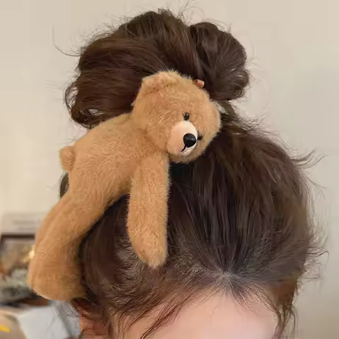 Cute Teddy Bear Plu Hair Clip Cartoon Hairband Faionable Elegant Versatile Hair Accory Sweet Sle Uni