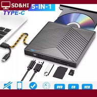 SD&HI 5-in-1 USB 3.0ชนิด C External DVD RW CD Drive เครื่องเขียนอ่านออปติคอลไดรฟ์ภายนอกสำหรับพีซีแล็