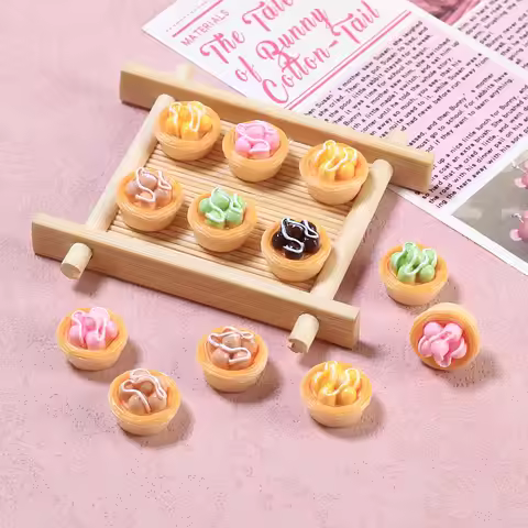 10/100PCS Miniatures 3D Egg Tart Series Resin Accessories DIY Keychains Materials Children Dollhouse
