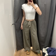 UniqloˉJapanese Single Womens Clothing 25 Spring And Summer Linen Blended Elastic Trousers Striped C