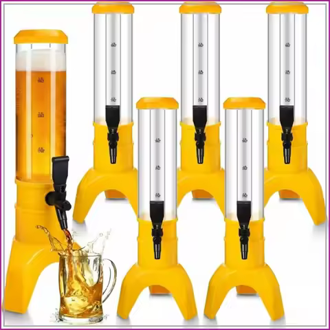 6 Pcs 1.5L Mimosa Tower Dispenser with Ice Tube and Tap for Parties, Yellow