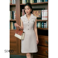 Đầm ôm cổ vest phối cúc SIXDO (Dark Beige Raw Flared Dress)