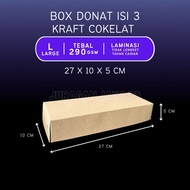 (DONAT CONTENTS 3) Donut Box contains 3 Laminated Brown Kraft (290gsm Thickness) size 27x10x5 cm | D