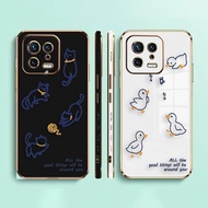 Line Animals Cats Ducks Side Printed E-TPU Phone Case For XIAOMI POCO F4 F3 M5 M4 X5 X4 X3 C40 F5 F1 REDMI K50 K40 NOTE 12 11 10 S GT PRO PLUS NFC Gaming Turbo 5G