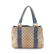【二手】Gucci GUCCI 竹節 GG 帆布手提包 232947 米色/藍色帆布皮革竹節手提包 女士二手 B