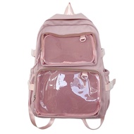 MINOA Durable Nylon Ita Backpack Solid Color Dustproof Students School Bag Laptop Bag Transparent La