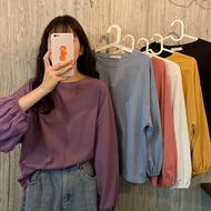 🍄Ready Stock⚡Immediate🍄Korean Style Loose Lantern Sleeve Thin Long Sleeve T-shirt Women's Top Women's White Blouse Putih Baju Murah Women's Clothing Blause Wanita