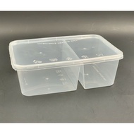 750 DS Rectangular Two ( 2 ) Compartment (50pcs) Plastic Disposable Food Container [ 50sets± ] 750ml