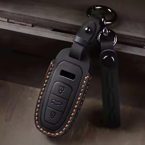 Leather Car Key Case Cover For Audi A3 A4 B9 A6 C8 A7 S7 4K A8 D5 S8 Q7 Q8 SQ8 E-tron 2018 2019 2020