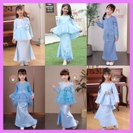 Lil Little Tema Baby Blue Baju Kurung Budak Perempuan Kids Plain Lace Muslimah Kenduri Raya