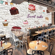 Custom Cake White Brick Wall Background 3D Wallpaper Mural Modern Cake Bakery Shop Industrial Decor 