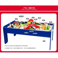 Zhilemiao Wooden Train Track with Table Alloy Electric Train Set Wooden Building Blocks Rail Car Children's Toys