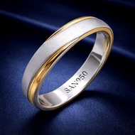 SAN950 Men's Wedding Ring Silver950 S417 | 950 Matte Silver with Gold Trim ELEGAN