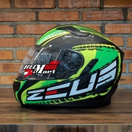 Zeus 813 Double Visor Helmet AN13 Green Doff Glasses ZS813 ZS-813