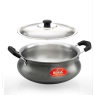 ROYAL Induction Base Aluminum Uruli(Silver) Handi  with stainless steel Lid/gravy pot , wok pan/cook