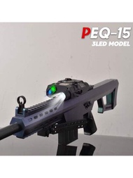 Caja de transporte modelo Airsoft PEQ-15 Pro con luz verde, azul y blanca. Se ajusta a rieles Picatinny de 20-25mm y está diseñado para la exhibición táctica de AEG GBB CQB Airsoft, accesorios y piezas de armas de juguete gel blaster