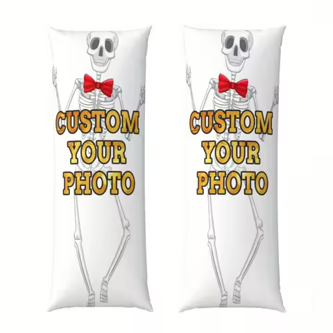 Customized Halloween skull photo pillow cover with personalized double-sided design, soft polyester 