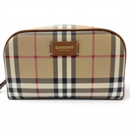 全新未使用商品 □ BURBERRY 8094419 皮革 Nova 格紋 Archive 格紋化妝包 小號物品收納包 米色 女士