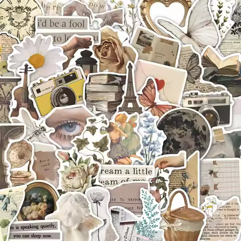 50Pcs Retro Nostalgic INS Girlish Style Stickers Stationery Luggage DIY Decals AnimeWorlds Store