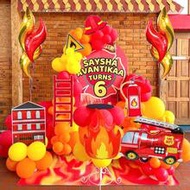 98pcs/7pcs Fire Truck Theme Wreath Arch Set, Includes Flame Balloons, Large Cartoon Fire Truck Foil 
