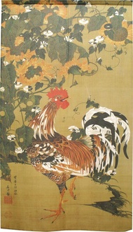 Noren Wakashi Ito Aoi Mukai Rooster Illustration, Approx. 33.5 x 59.1 inches (85 x 150 cm) (91237) D