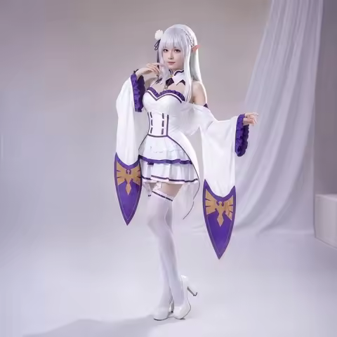 In Stock XS-2XL Anime Emilia Cosplay Dress Rezero Cosplay Costume with Cloak Halloween Party Maid Un