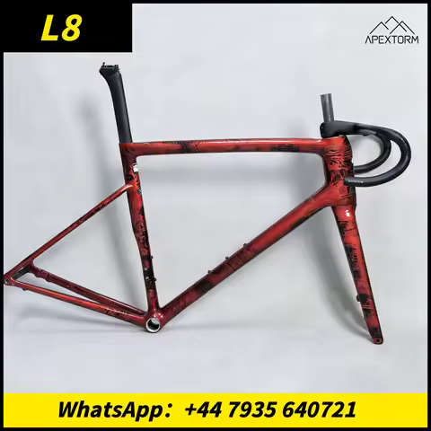 SL8 Glossy Ice Pattern Red Carbon Road Bike Frame Disc Brake Frameset Di2 Groupset Compatible Custom